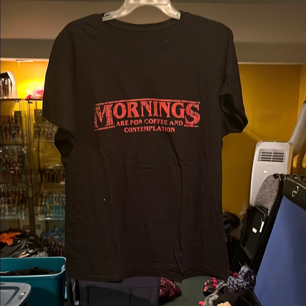 Black Tee with Red Morning Coffee Graphic
